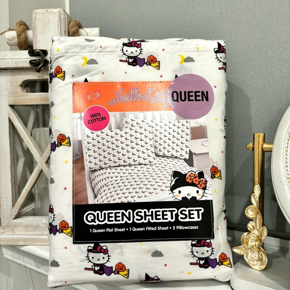 Hello Kitty Queen Sheet Set - White and Orange